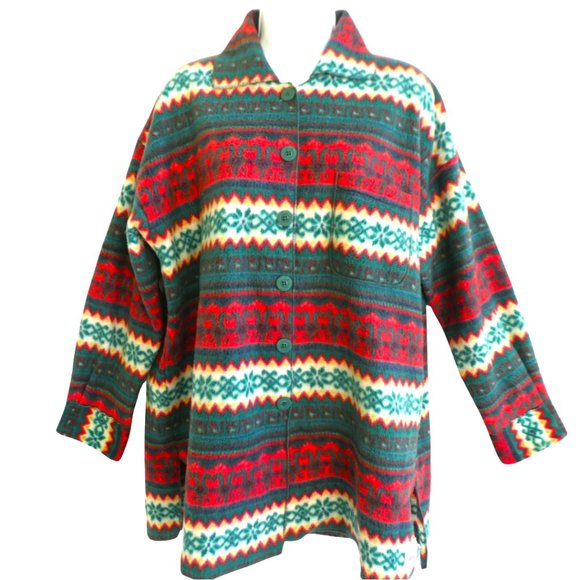 Victoria's Secret Country Vintage 90s Fleece Cardigan Fair Isle Oversized S - Picture 1 of 7